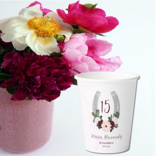 Vasos De Papel Floral Western Horseshoe Quinceanera (Subido por el creador)