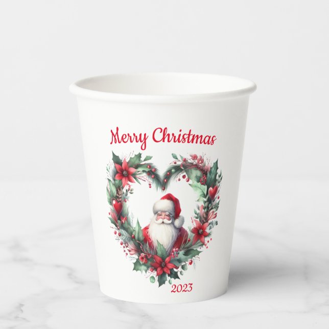 Vasos De Papel Floral Wreath - Navidades Santa Claus 2023 (Anverso)