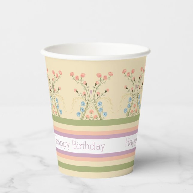 Vasos De Papel Floral Y Stripe Pastel (Anverso)