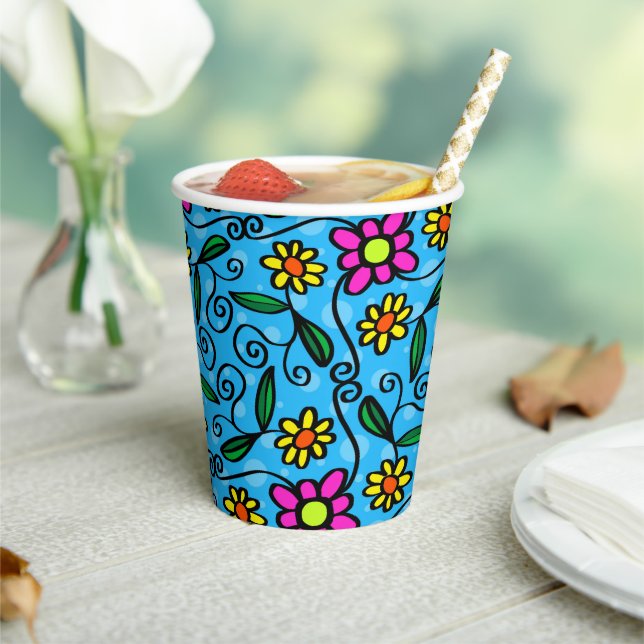 Vasos de Papel Florales Abstractos (in situ)