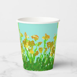 Vasos de papel florales abstractos verdes y dorado
