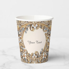 Vasos de Papel Florales Blanco Dorado Decorativos