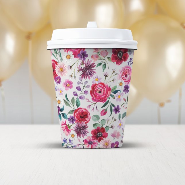 Vasos de Papel Florales Coloridos (Colorful Floral Paper Cups by Painted Paperie)
