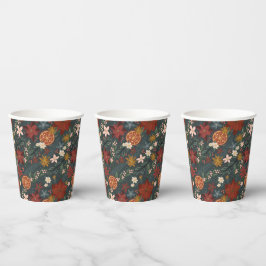 Vasos De Papel Florales de invierno ventilado a mano verde oscuro