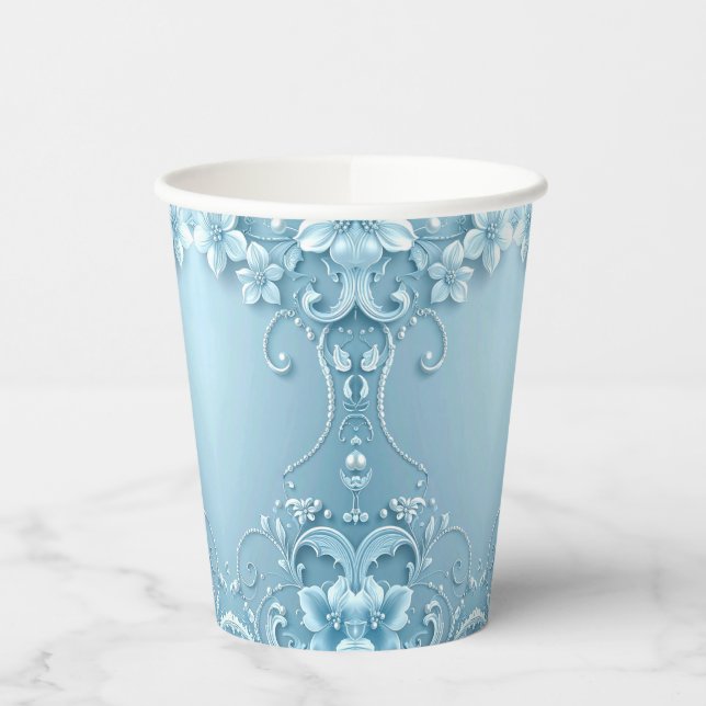 Vasos de Papel Florales Decorativos Azules (Izquierda)