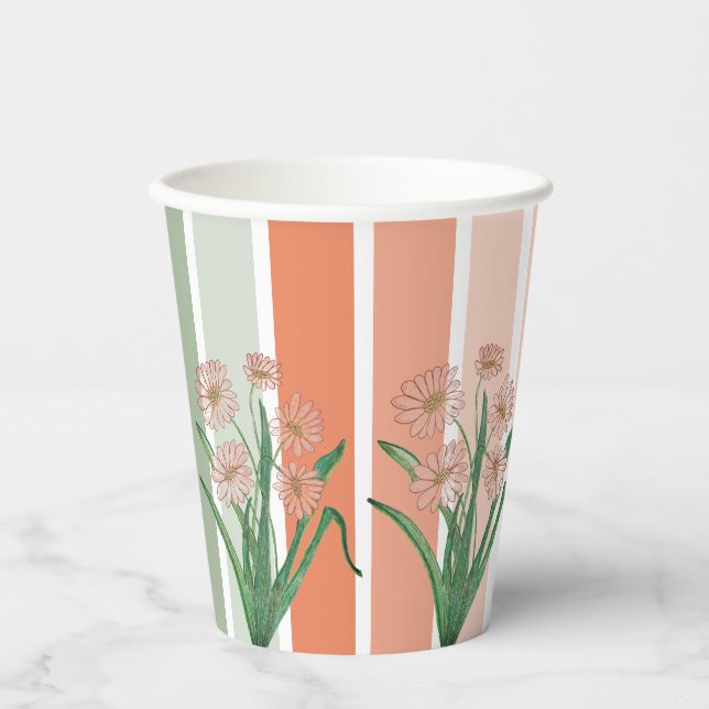 Vasos De Papel Florales en rosa y rosa (Anverso)