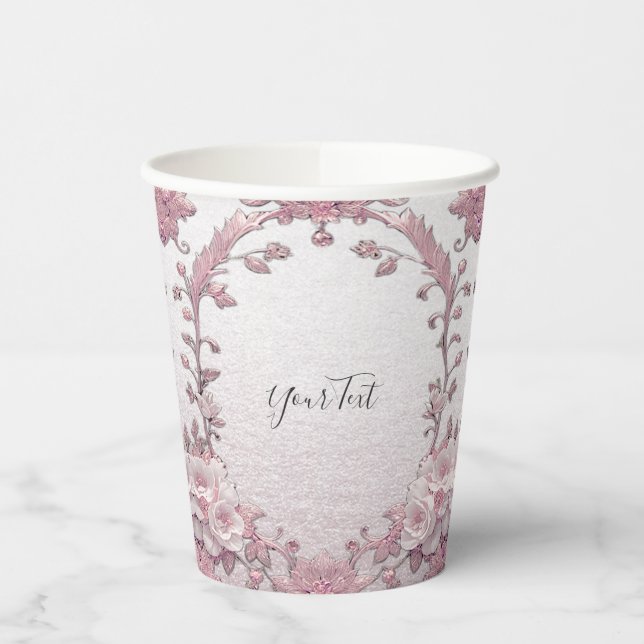 Vasos de papel florales rosados únicos (Izquierda)