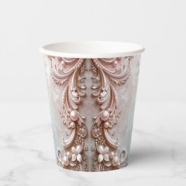 Vasos de papel florales y perlas ornamentadas rosa