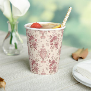 Vasos De Papel Floreros caprichosos de flores rosadas elegantes