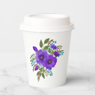Vasos De Papel Flores Acuarela Moradas Bonitas