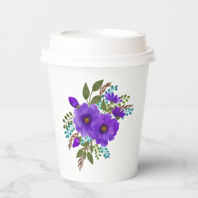 Vasos De Papel Flores Acuarela Moradas Bonitas (Anverso)