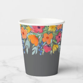 Vasos De Papel Flores acuarelas en gris