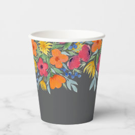 Vasos De Papel Flores acuarelas en gris