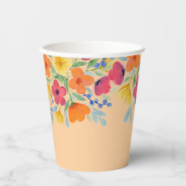 Vasos De Papel Flores acuarelas en la arena