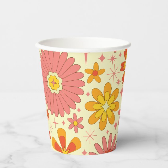 Vasos De Papel Flores atómicas retro con explosiones de estrellas (Anverso)