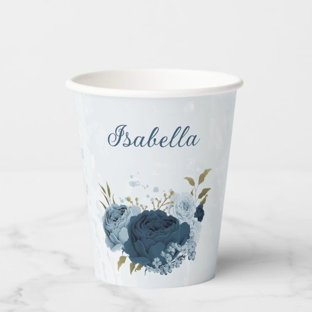 Vasos De Papel flores azul marino claro (Anverso)