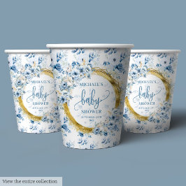 Vasos De Papel Flores azul pastel oro boho personalizado