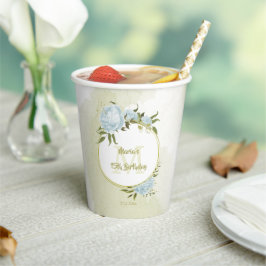 Vasos De Papel Flores azules boho hojas verdes botánicas