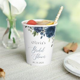 Vasos De Papel Flores azules de la marina, vegetación, boho, duch