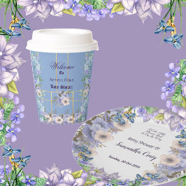 Vasos De Papel Flores azules Hydrangea Purple Lilac Baby Shower