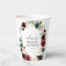 Vasos De Papel Flores azules ruidosas de Borgoña Ducha Bridal