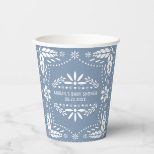 Vasos De Papel Flores blancas polvorientas azul papel picante beb