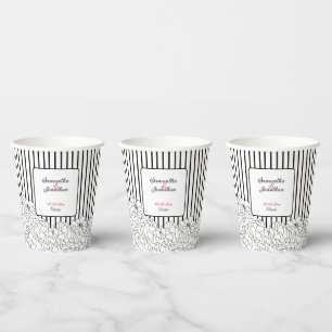 Vasos De Papel Flores blancas y negras con rayas