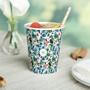 Vasos De Papel Flores botánicas acuarelas elegantes monogramadas