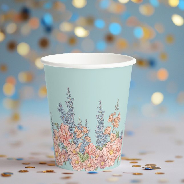 Vasos De Papel Flores chic rosadas y azules (Subido por el creador)