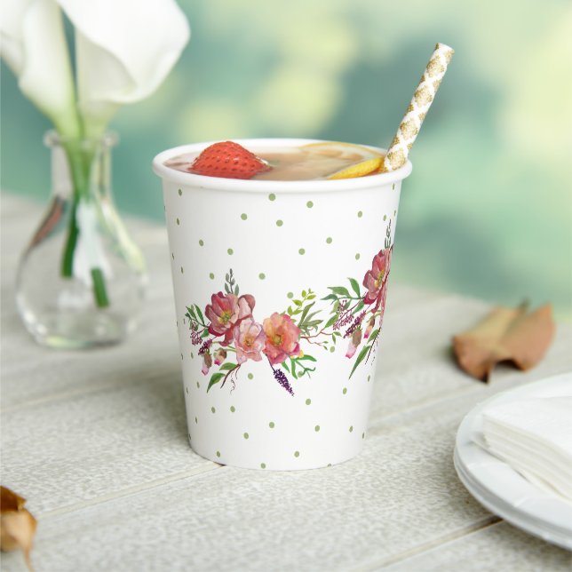 Vasos De Papel Flores de Acuarela (in situ)