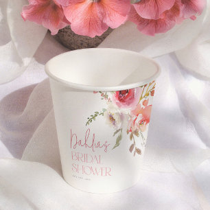 Vasos De Papel Flores de Acuarela Jardín Elegante Desayuno Nupcia
