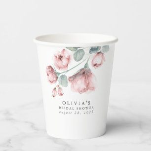 Vasos De Papel Flores de acuarela Rosa y elegante ducha Fiesta