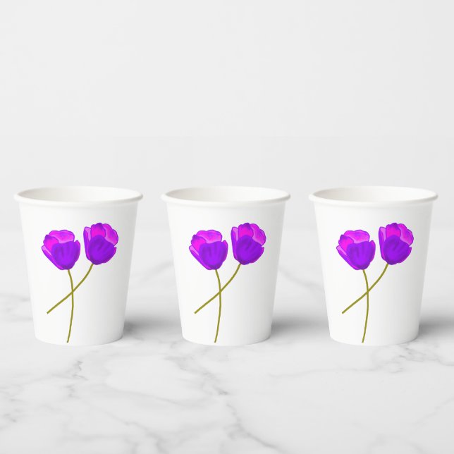 Vasos De Papel Flores de amapola morada (Multi)