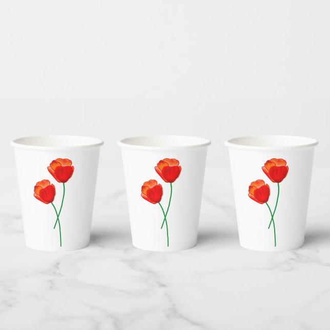 Vasos De Papel Flores de amapola roja (Multi)