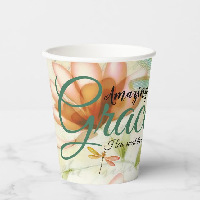 Vasos De Papel Flores de Amazing Grace y libélula (Anverso)