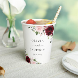 Vasos De Papel Flores de Borgoña, flores rosas, vegetación, Boda