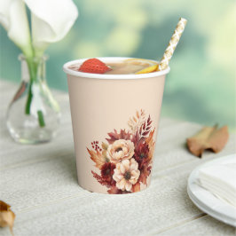 Vasos De Papel Flores de cascada-crema y rojo-