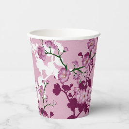 Vasos De Papel Flores de cerezo rosadas elegantes burgundy blanca