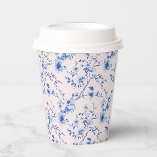 Vasos De Papel Flores de Chinoiserie azules y rosas