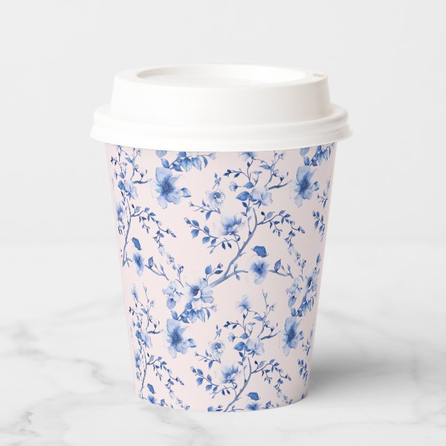 Vasos De Papel Flores de Chinoiserie azules y rosas (Anverso)