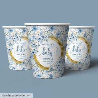 Vasos De Papel Flores de color azul polvoriento adorable niño de