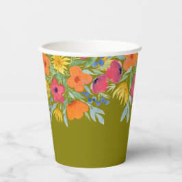 Vasos De Papel Flores de color de agua en verde