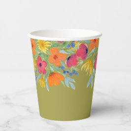 Vasos De Papel Flores de color de agua en verde