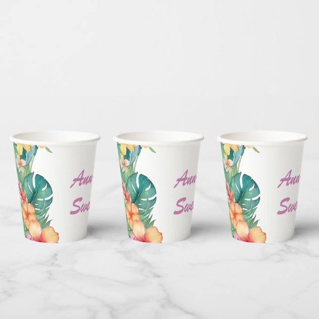 Vasos De Papel Flores de colores Cumpleaños Hawái (Multi)
