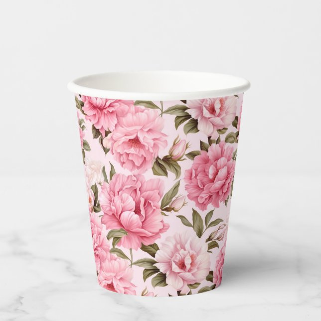 Vasos De Papel Flores de flor rosa pálido (Anverso)