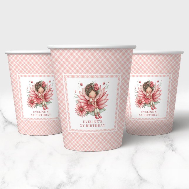 Vasos De Papel Flores de Hadas Rosadas Caprichosas Cumpleaños 4 (Whimsical Blush Pink Fairy Flowers 4th Birthday Cups)