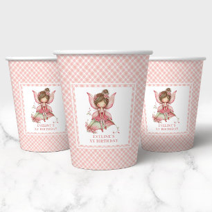 Vasos De Papel Flores de Hadas Rosadas Caprichosas Papel de Cumpl