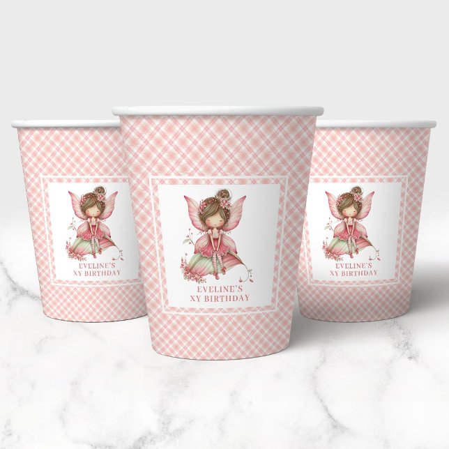 Vasos De Papel Flores de Hadas Rosadas Caprichosas Papel de Cumpl (Whimsical Pink Fairy Flowers 4th Birthday Paper Cups)