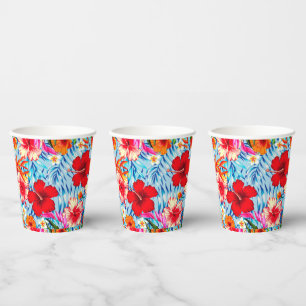Vasos De Papel Flores de hibiscos tropicales azules