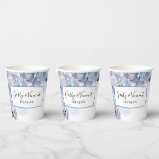 Vasos De Papel Flores de Hortensias Azules Acuarela Boda